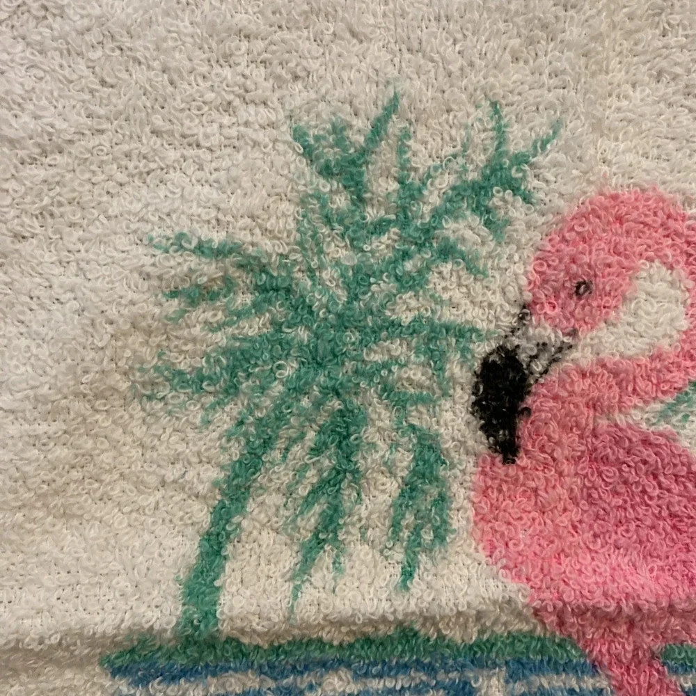 RA BRIGGS VINTAGE 2 PIECE TOWEL SET BATH TOWEL & WASHCLOTH FLAMINGO PRINT